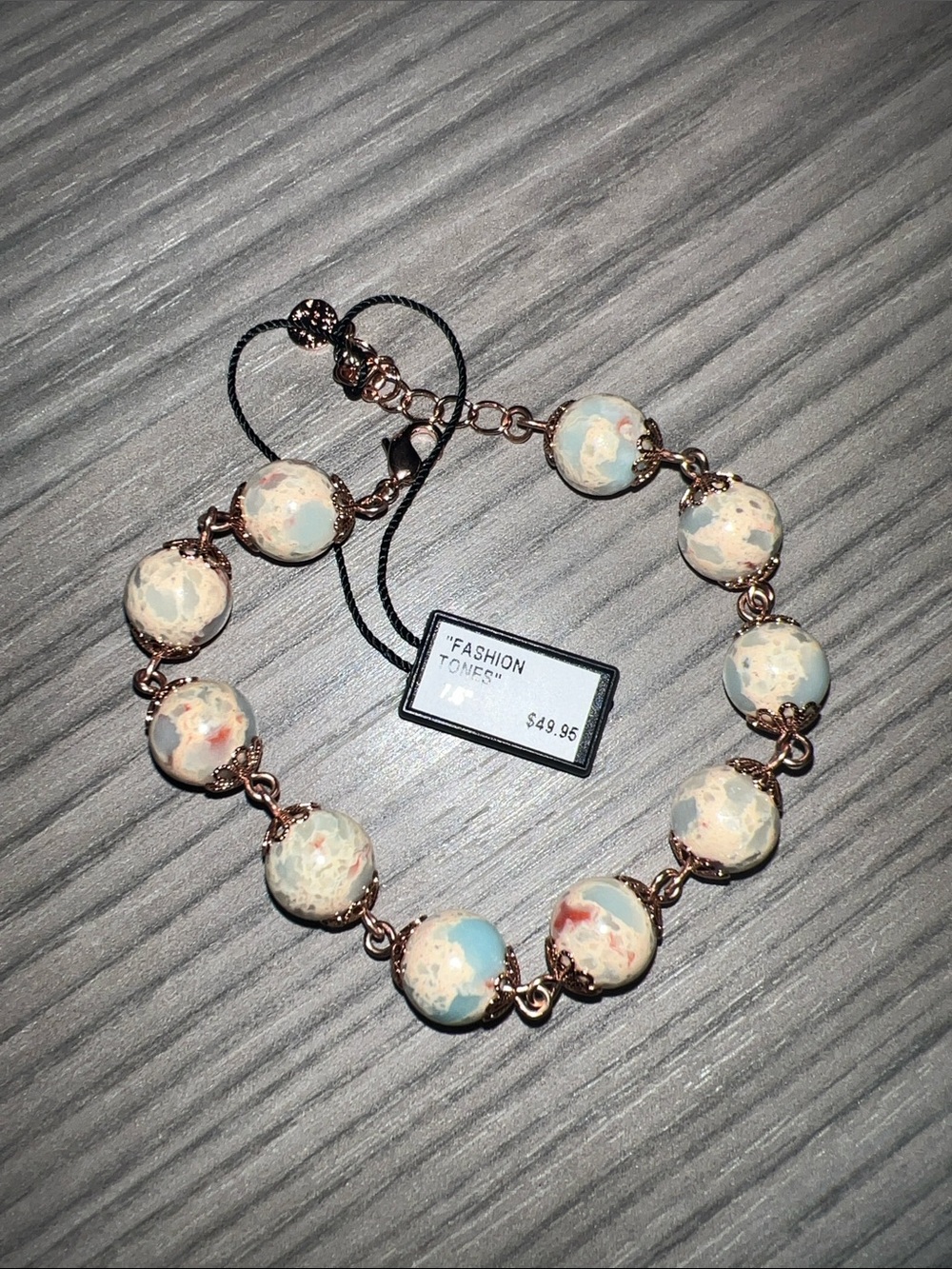 Rose Gold-Tone Cream & Multi Genuine Agate Bead Bracelet